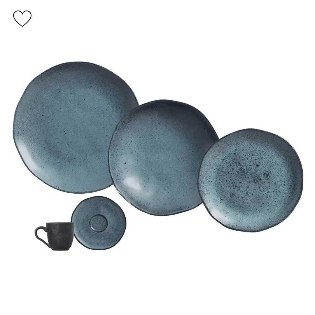 Aparelho de Jantar Stoneware Orgânico Petroleum/Night Sky - Serve 06 pessoas