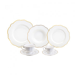 Aparelho de Jantar Maldivas Branco com Fio de Ouro - Serve 06 pessoas